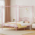 Weehom Full Canopy Bed Frame with Headboard and Footboard, Four-Poster Metal Canopied Platform Bed Mattress Foundation Underbed Storage Space No Box Spring Needed for Girls Adults Pink