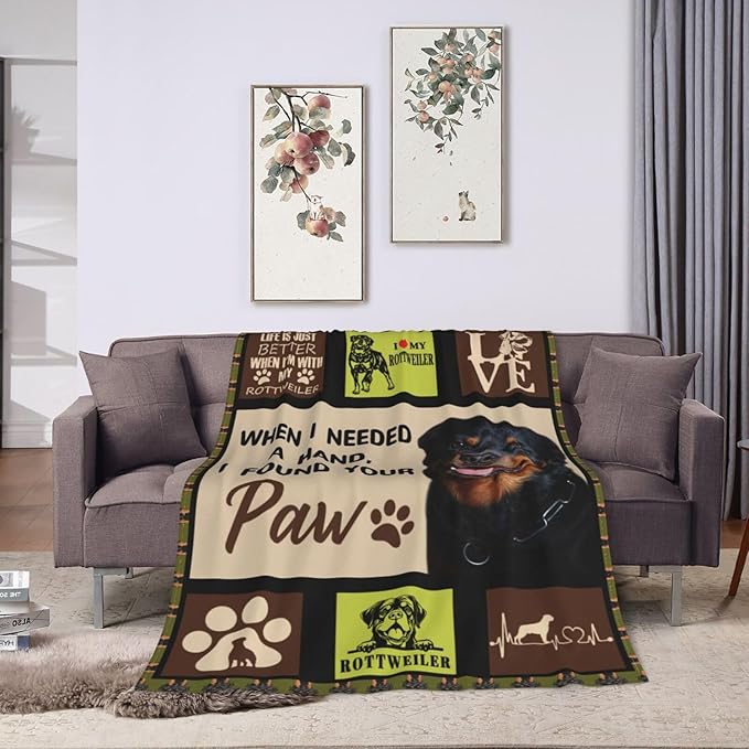 Rottweiler Blanket Rottweiler Gifts Throw Blanket Super Soft Flannel Fluffy Plush Cozy Fuzzy Fleece Stuff Animals Blanket Decor for Dog Lover Woman Girl Kids Adults Man for Bed Sofa Couch 50"X60"