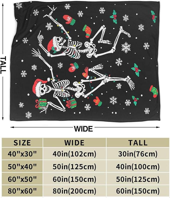 Gothic Fleece Blanket Christmas Skull Throw Blankets for Girls Boys Super Soft Warm Flannel Funny Throws Gifts for Men Women Cozy Fuzzy Plush Stuffed Couch Bed Bedding Decor 80"x60"