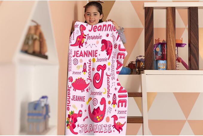 Dinosaur Lover Astronaut Personalized Blanket with Name Custom Pink Dinosaur with Name Flannel Blanket Soft Throw Meaningful Gift for Toddlers Girls Boys Kids Pets 50 * 40" S for Kid