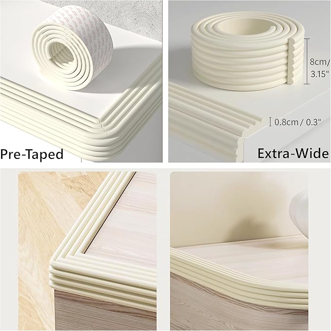 M2cbridge Multifunctional Edge and Corner Guard Coverage Baby Safety Bumper DIY 6.5 Ft (Rice White (6.5ft x 2))