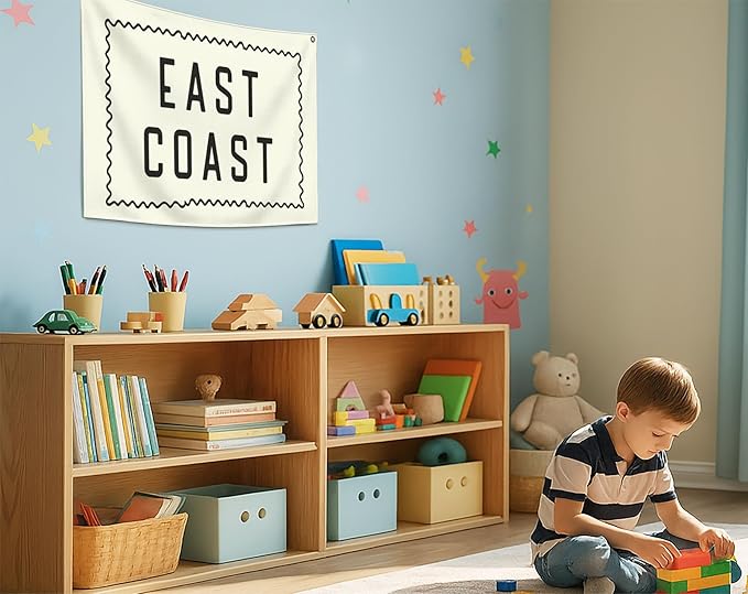 Boho Beach Rectangular Banner Print Flag Wall Art Decor Gift for Baby Boy Girl Kids Teen,Nursery Bedroom Reading Room Playing Room Decor-East Coast Theme-Baby,Shower Birthday Christmas Gift