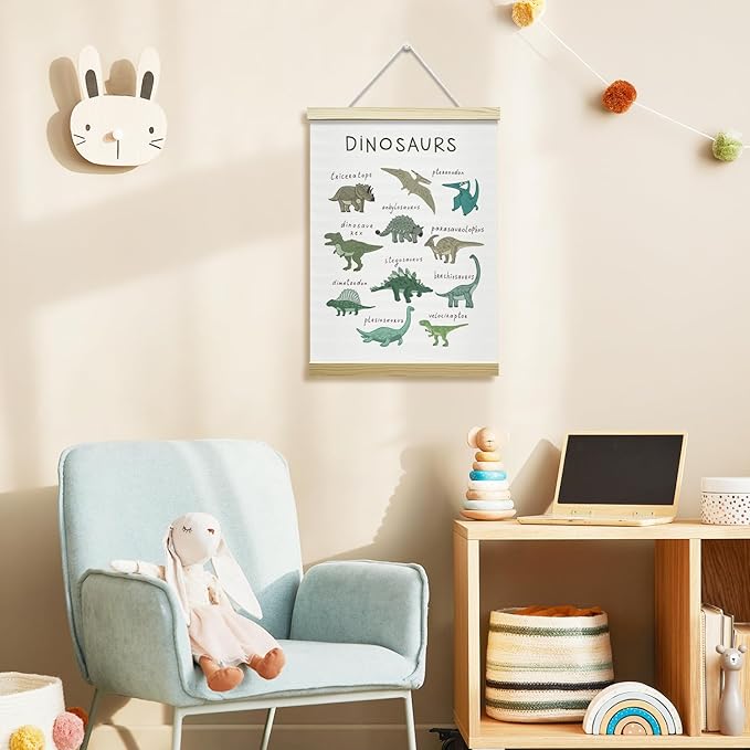 Nopoben Dinosaurs Poster Hanger Frame, Animal Prints Wall Art With Wooden Poster Hanger, Educational Animals Wall Decor, Kids Room Nursery Bedroom Decor(12x16 Inches)-19