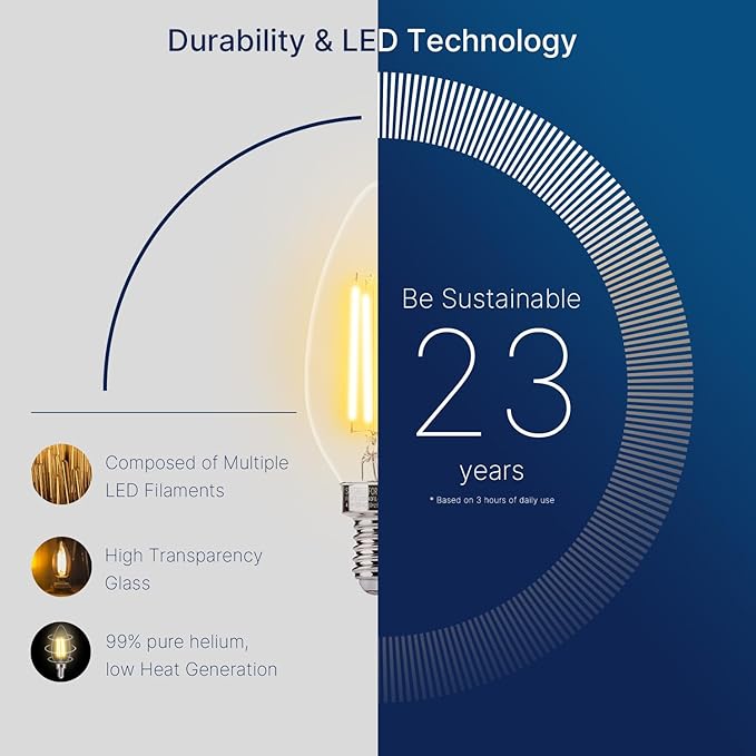 FLSNT 60W Equivalent LED Chandelier Light Bulbs, Dimmable, E12 Base, Clear B11 LED Filament Candelabra Bulbs, 2700K Soft White, 6 Pack