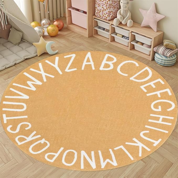 ABC Alphabet Round Rug,5ft Ultra Soft Fluffy Round ABC Rug Washable Non-Slip Baby Crawling Mat for Classroom Nursery Room Kids Room Decor