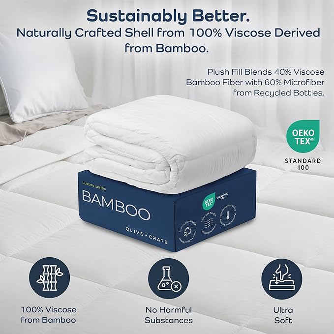 Olive + Crate 100% Viscose Derived from Bamboo Comforter - King Size - Hypoallergenic, Cooling & Moisture-Wicking Bedding - All Season Lightweight Plush Design - Organic King Comforter - 102"x90"