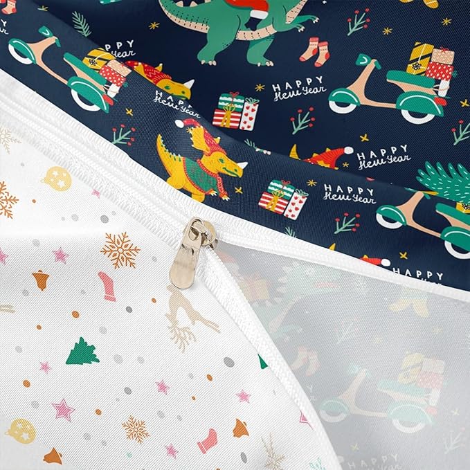 Christmas Bedding Set Cartoon Santa Claus Christmas Tree Comforter Cover for Kids Teens Cute Dino Race Cars Duvet Cover Breathable Gingerbread Man Bedspread Cover Room Decor Quilt Cover Twin Size