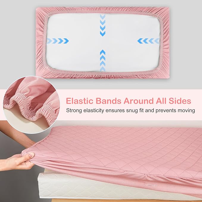 FIOBEE Changing Pad Cover Waterproof 2 Pack Quilted Diaper Change Table Sheets Breathable & Ultra Soft for Newborn Baby Boys Girls Fitted Changer Pads 32"x 16", Pink