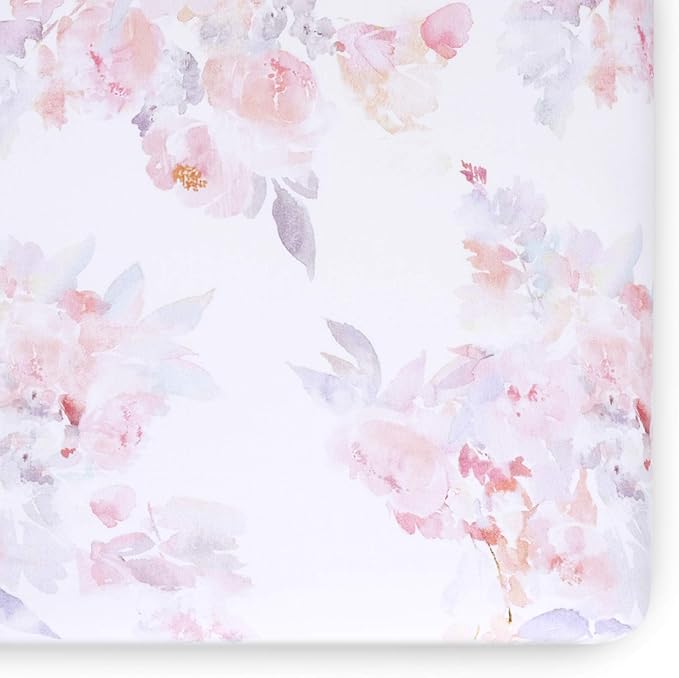 Oilo Crib Sheet, Breathable, Fitted, Turkish Cotton Jersey, 300 Thread Count, Machine Washable, Fits Standard Crib (28" x 52" x 6"), Toddler Bedding, Girl, Boy, & Neutral Nursery Design, Prim Floral