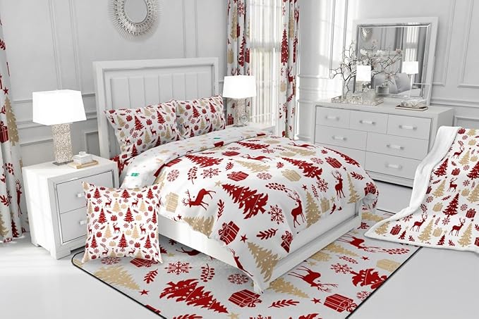 Feelyou Christmas Comforter Set All Season Xmas Tree Bedding Set with 1 Pillow Cases Reindeer Microfiber Kids Twin Bedclothes Snowflake Gift Bedroom Decor Duvet Quilt Breathable Soft Lightweight