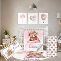 Custom Baby Crib Bedding Set, 5 Pcs Personalized Name Baby Crib Sets for Infant Toddler, Pink Bear Nursery Bedding Set for Girls Boys, Double Layer Flannel Baby Bedding Sets Customized Gifts