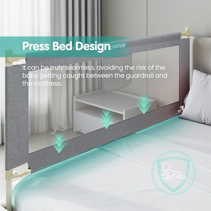 Bed Rails for Toddlers，Toddler Bed Rails，Bed Rail for Baby - Adjustable Height Bed Guard with Child Safety Lock, Universal Fit for King/Full/Twin Beds (Grey, 1 Side 78.7Inch)