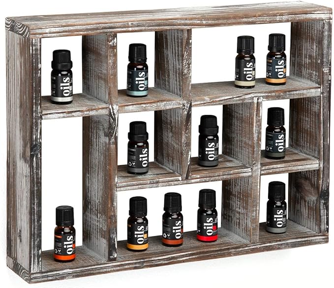 J JACKCUBE DESIGN Rustic Multi-Slot Shelf Cube Display 9 Compartment Shadow Box Wall mountable Shelf for Collection Square Freestanding Case Farmhouse Décor - MK570A (Rustic Wood)