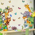 Jungle Forest Animals Wall Decals Animal Door Sticker Removable Reusable Peel Stick Elephant Lion Zebra Giraffe Safari Mural Art Nursery Kids Room Baby Bedroom Playroom Daycare Living Room
