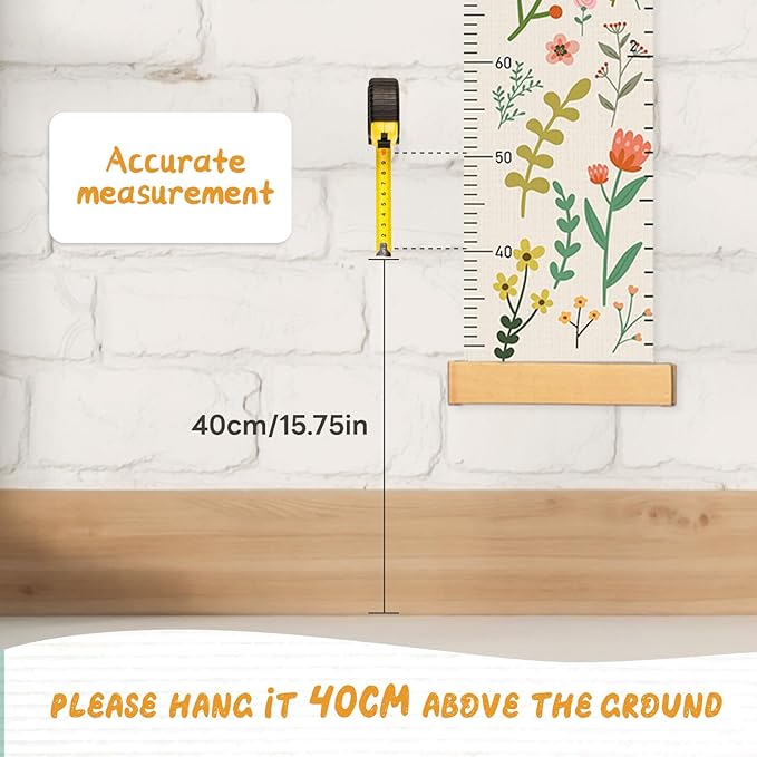 Personalized Name Growth Chart Wall Decor for Kids – Canvas Removable Height Chart Measuring Ruler 59" x 7.9" (Flowers and Plants)