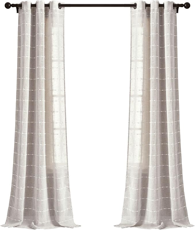Lush Decor Farmhouse Textured Grommet Sheer Window Curtain Panel Pair, 38"W x 95"L, Beige