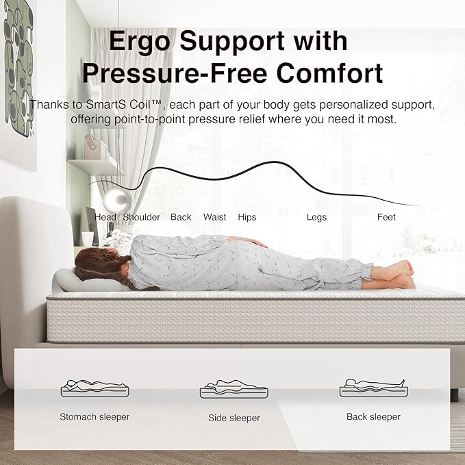 Novilla Queen Mattress, 6 Inch Queen Size Mattresses in a Box with Smarts™ Coil for Pressure Relief, Medium Plush Foam and Spring Hybrid Colchones with CertiPUR-US Certified for Kids
