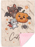 Personalized Halloween Blanket for Baby Boys Girls, Custom Baby Blanket with Name, Pumpkin Bat Pattern Soft Minky Dot Blanket, Halloween Decor Christmas Birthday Gifts for Kids Toddlers