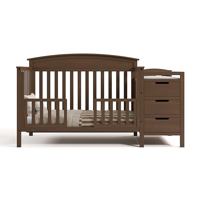 Graco Benton 4-in-1 Convertible Crib and Changer (Hazelnut) – GREENGUARD Gold Certified, Crib & Changing Table Combo, Water-Resistant Changing Pad, Converts to Toddler Bed, Daybed and Full-Size Bed