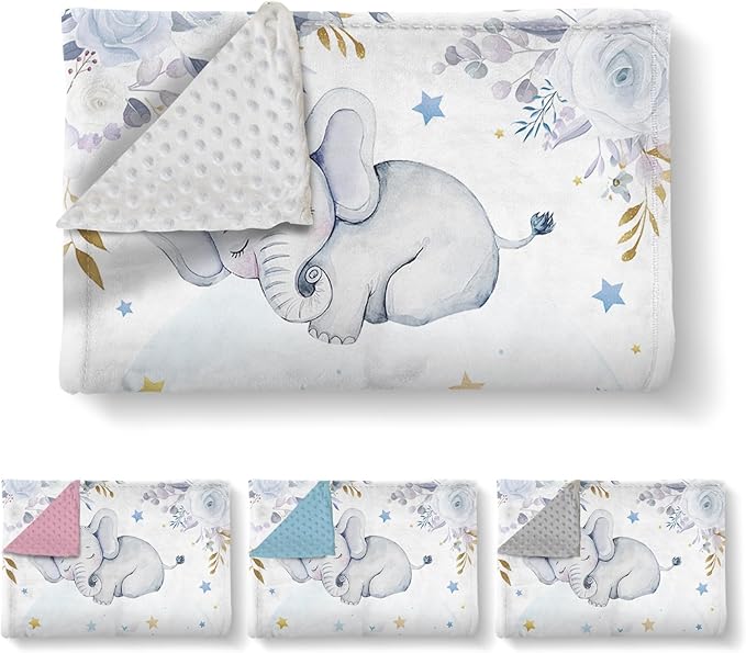 Custom Baby Crib Bedding Set, 3 Pcs Personalized Nursery Bedding Set with Name, Soft Baby Bedding Crib Sets with Blanket - Toddler Crib Sets for Girls Boys, Infant Newborn Gifts, Blue Elephant
