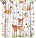 Fall Animails Curtains for Kids, Rustic Cute Woodland Wild Animal Window Treatments Watercolor Autumn Leaves Cartoon Fox Deer Window Drapes for Nursery Toddler Bedroom 63x63in