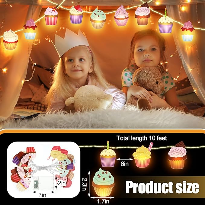 VIHOSE Cupcake String Lights Cupcake Gifts Fairy String Lights for Christmas Wedding Birthday Party Decor 20 LED 10 ft Banners Battery Operated for Nursery Bedroom Decor