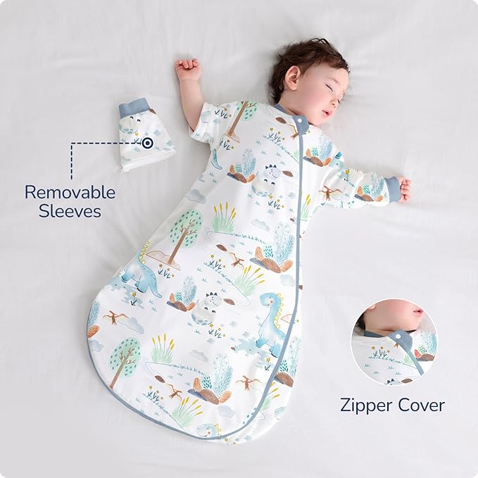 Baby Sleep Sack with Removable Sleeves, Breathable Wearable Blanket for Newborn & Toddler 6-36 Months, Cute Print