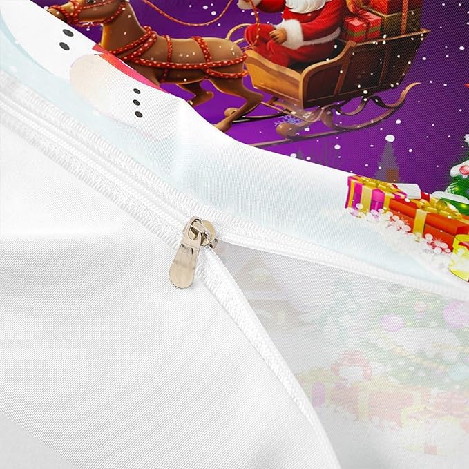 Manfei Xmas Duvet Cover Set Full Size, Snowman Christmas Tree Bedding Set for Kids Boys Girls, Santa Claus with Reindeer Comforter Cover New Year Theme Quilt Cover with 2 Pillowcases, No Comforter