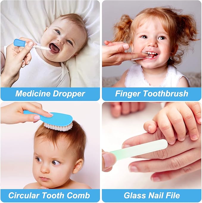 Baby Grooming Kit, Infant Safety Care Set with Hair Brush Comb Nail Clipper Nasal Aspirator,Baby Essentials Kit for Newborn Girls Boys