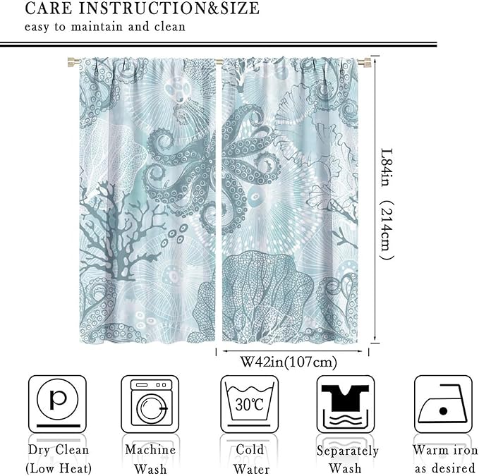 Coastal Window Curtains,Nautical Beach Themed Thermal Insulating Blackout Curtain for Living Room, Bedroom Set 2 Panels,84x84 Inches