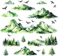 Mountain Tree Wall Stickers Watercolor Mountain Wall Decals Peel and Stick Flying Birds Woodland Green Pine Trees Wall Stickers Forest Mountains Decals for Bedroom Living Room Nursery Decor