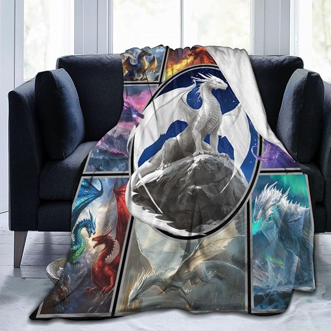 Dragon Blanket Dragon Decor Throw Blanket Super Soft Flannel Lightweight Fluffy Plush Cozy Fuzzy Fleece Gifts Blanket for Kids Boys Girls Women Adults for Bed Sofa 60"X80"