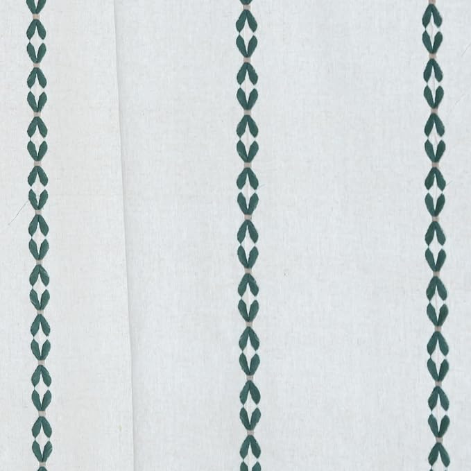 Deeprove Emerald Green Boho Curtains 84 inches Long for Bedroom, Vintage Bohemian Embroidery Farmhouse Cotton Striped Linen Country Tassel Window Treatments Christmas Decor, W52 x L84, 1 Panel