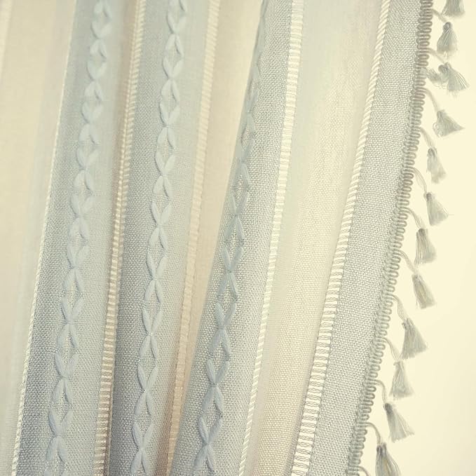 Deeprove Ivory Boho Curtain 96 Inches Long for Bedroom Living Room Decor, Bohemian Hollow Chic Style Tassels, Vintage Farmhouse Country French Window Treatment Drape, Rod Pocket, 1 Panel W52x L96