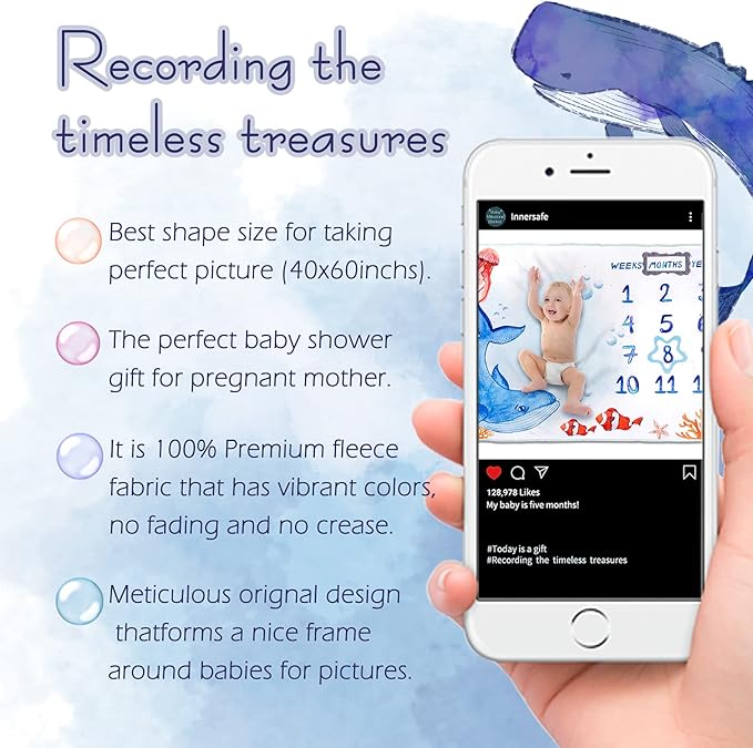 Baby Milestone Blanket| Original Design Baby Monthly Milestone Blanket Boy Girl|Baby Photography Props Blanket| 60'x40' Ocean World