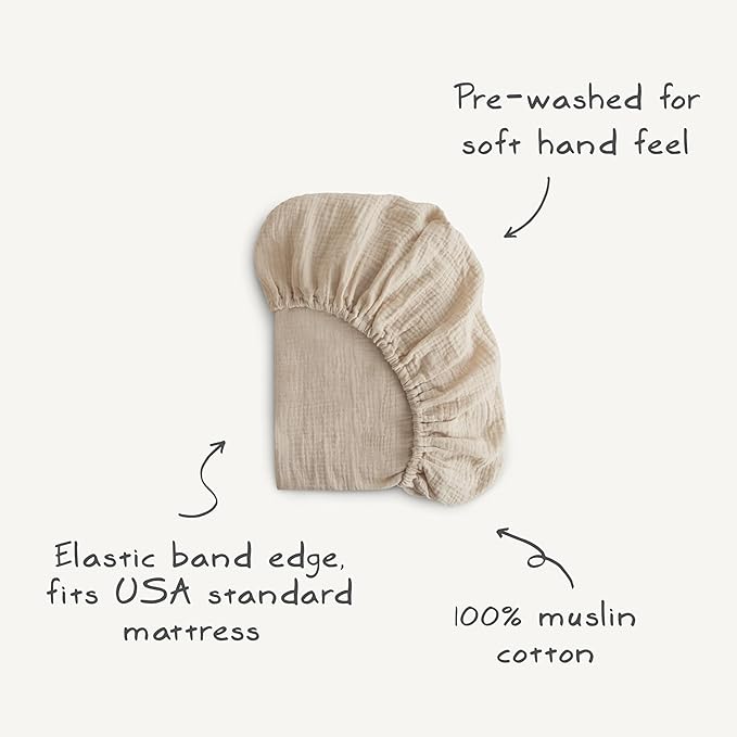 mushie Extra Soft Muslin Fitted Crib Sheet | 192 Thread Count | 28"x 52" (Fall Yellow)