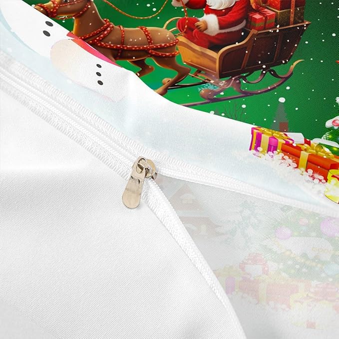 Manfei Christmas Duvet Cover Set Twin Size, Snowman Xmas Tree Comforter Cover with 1 Pillowcase, Santa Claus with Deer Bedding Set for Kids Boys Girls New Year Theme Bedspread Cover, No Comforter