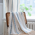 Deeprove Navy Blue Boho Curtains 96 inches Long for Bedroom, Vintage Privacy Bohemian Embroidery Light Filter Cotton Linen Stripes French Country Tassel Window Treatments Decor, W52 x L96, 1 Panel