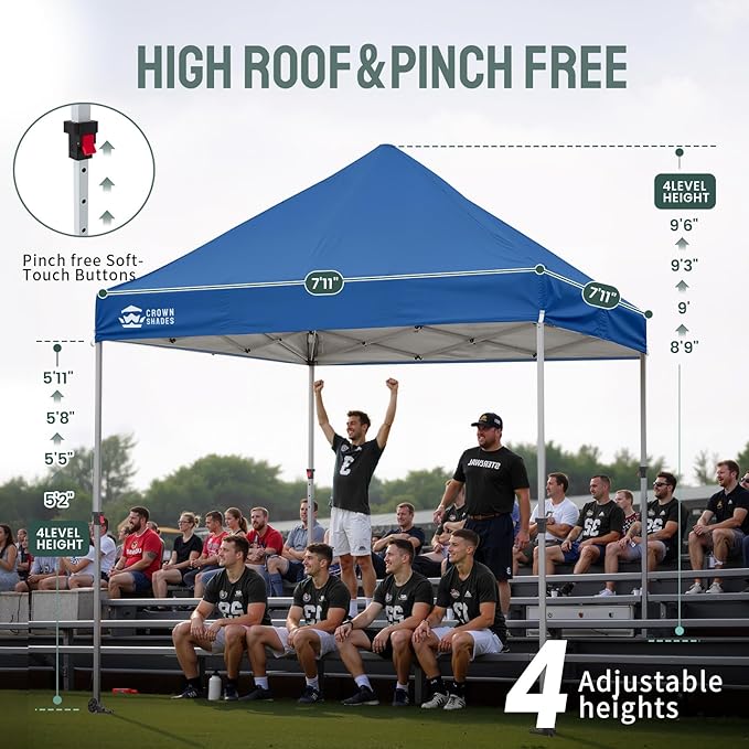 CROWN SHADES Pop Up Canopy Tent, 8x8 Commercial Canopy Tent with 4" Wheels, 4 Upgraded Weights, Patented Centerlock, 400D Strength Oxford Fabric, Sto'N Go Bag, Blue