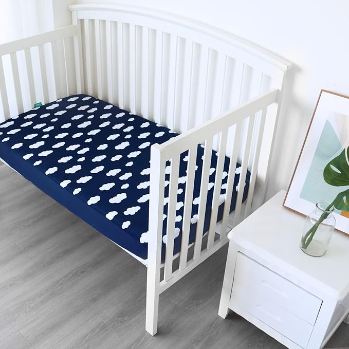 Crib Sheets for Boys and Girls Fitted 4 Pack - Breathable, Soft Microfiber Baby Sheets in Grey, Navy and White