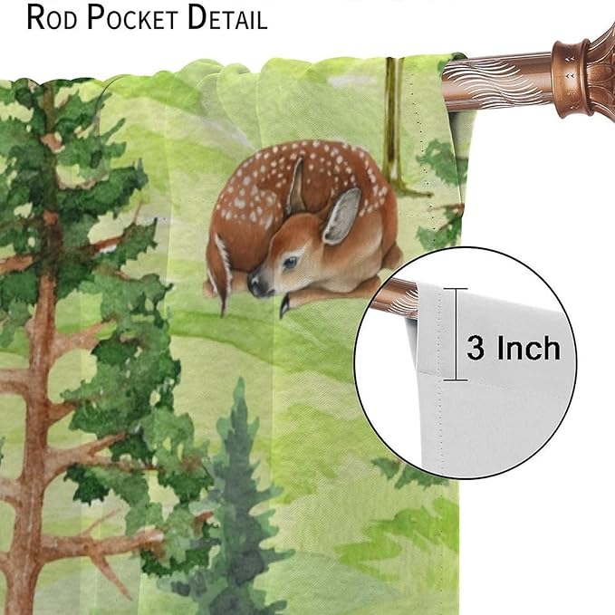 Woodland Animal Curtains, Watercolor Jungle Animals Fox Bear Pattern Blackout Window Treatments, Rod Pocket Thermal Insulated Drapes 2 Panel Sets for Kids Bedroom Nursery Classroom, 42" W X 45" L