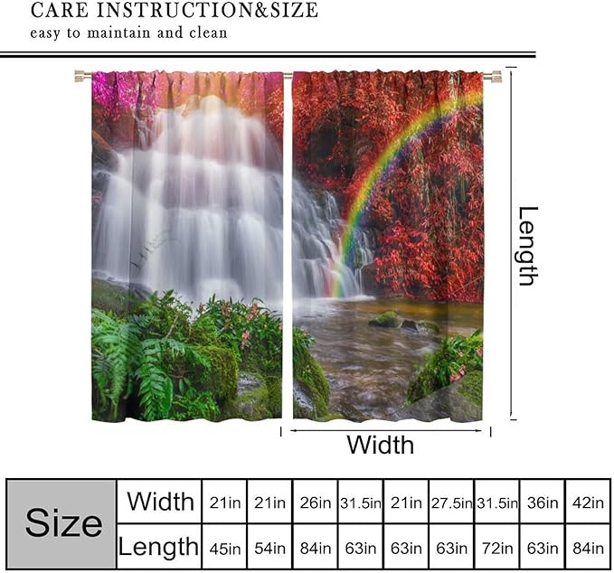 Waterfall Blackout Curtains, Nature Landscape Forest Mountain Waterfall Scenery Scene Print Pattern Window Drapes, for Bedroom Living Room 63" W X 72" L