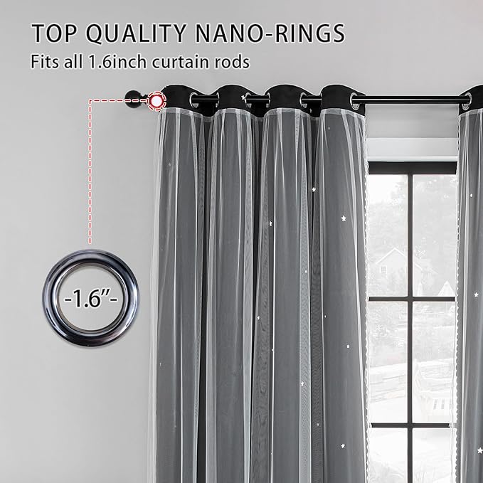 XiDi Black Out Curtains - Unicorn Kids Room Decor, Black & White 52" Wide 2 Panel Blackout