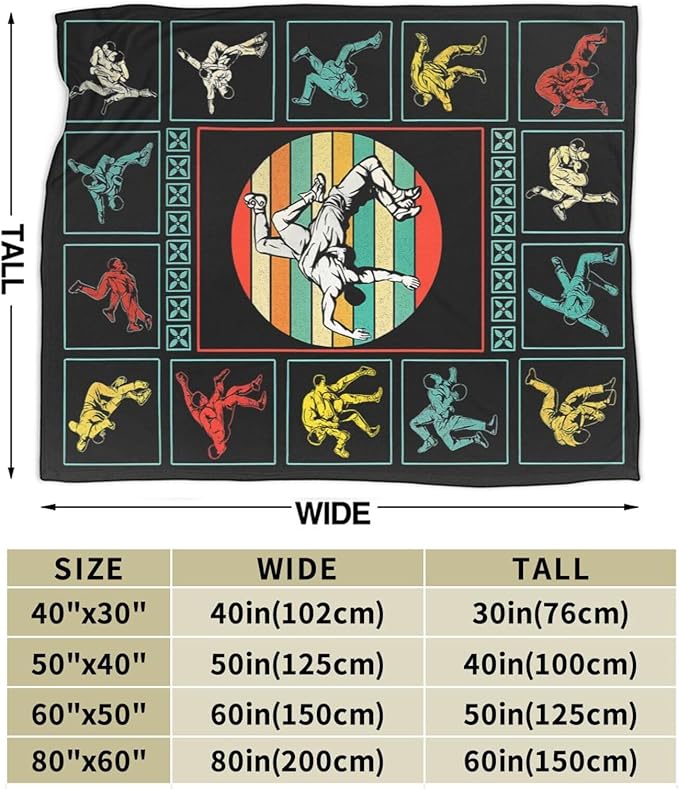 Wrestling Fleece Blanket Sports Wrestle Throw Blankets for Girls Boys Super Soft Warm Flannel Vintage Colorful Throws Gifts for Men Women Cozy Fuzzy Plush Stuffed Couch Bed Bedding Decor 80"x60"