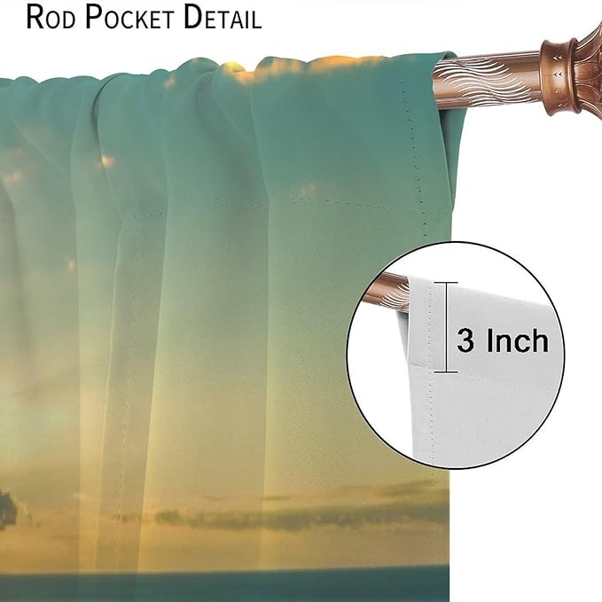 Ocean Beach Curtains,OceanMorning Sunrise Hawaiian Seaside Scene Pattern Blackout Print Home Bedroom Living Room Window Treatments 2 Panel Set 52x84 Inch