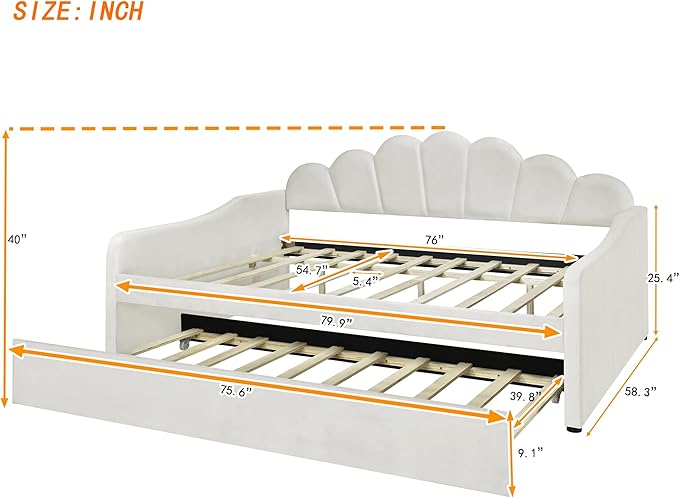 Bellemave Full Size daybed with Trundle, Sofa Bed, daybed with Trundle for Adults, Kids, Girls, Teens, Trundle Bed for Living Room, Velvet, Beige(Mattress not Included)