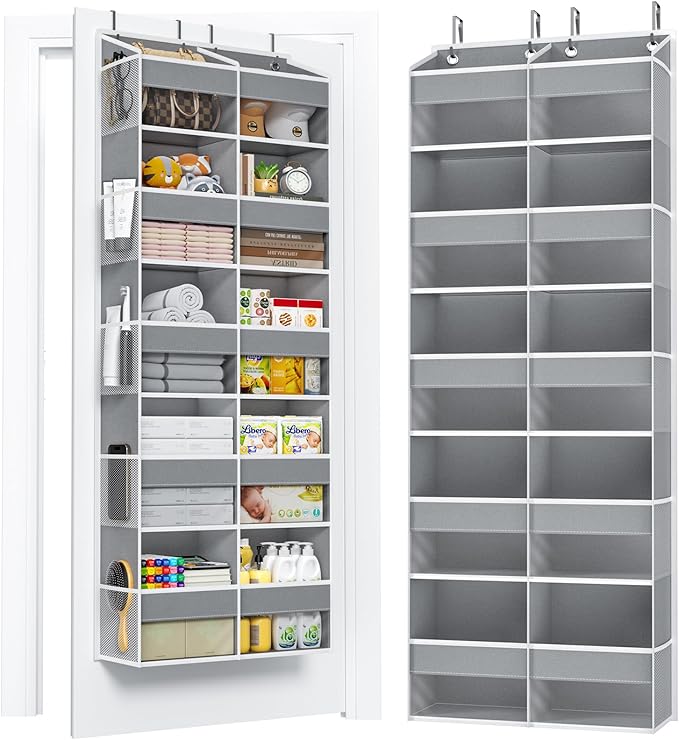PureSpace 5-Tier Over The Door Organizer with 10 Side Mesh Pockets & Clear Windows, 80 lb Weight Capacity Hanging Storage for Bathroom, Bedroom, Nursery, Kitchen, Organizer Toys, Shoes, Diapers