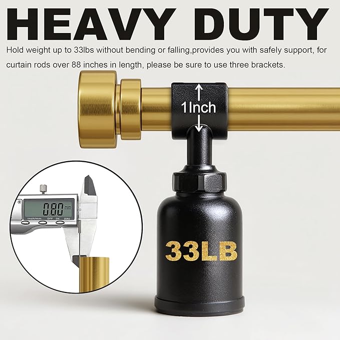 Gold Curtain Rods for Windows 66 to 120 Adjustable Modern Curtain Rod 1 inch Diameter Heavy Duty with Solid Metal Finials for Living Room Bedroom Farmhouse Outdoor Patio