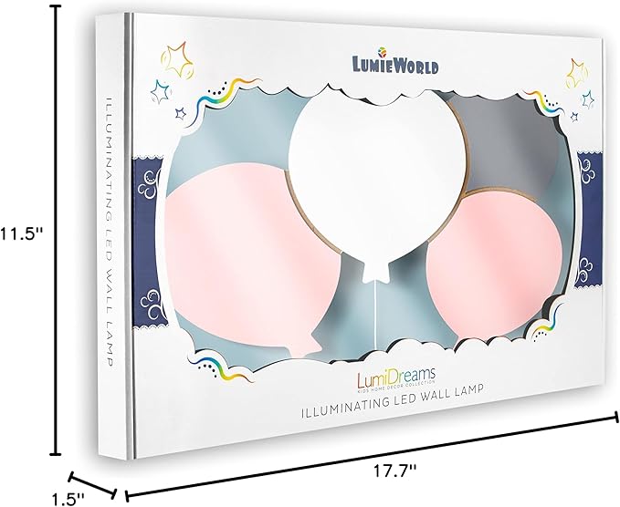 Lumipets Lighted Balloons, Nursery Night Light, Wall Mounted Lighted, Battery Operated Cloud Light Sign–Lightweight Kids Night Light for Babies, Toddlers, Kids - 17.7 x 11.2 x 1.5-in
