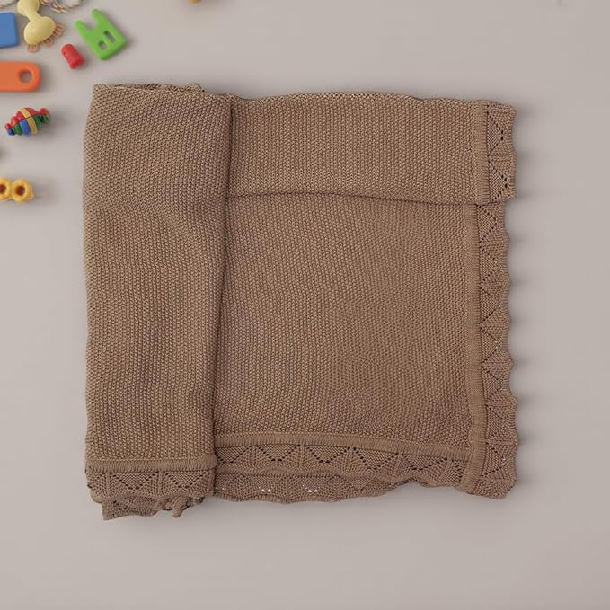 Baby Knit Blanket Soft Breathable Cotton Scallop Border Blankets Newborn Knitted Blanket Swaddle Blankets Gifts for Baby Newborn Toddler Shower Boy Girl New Mom Birthday Christmas Mocha 28x36